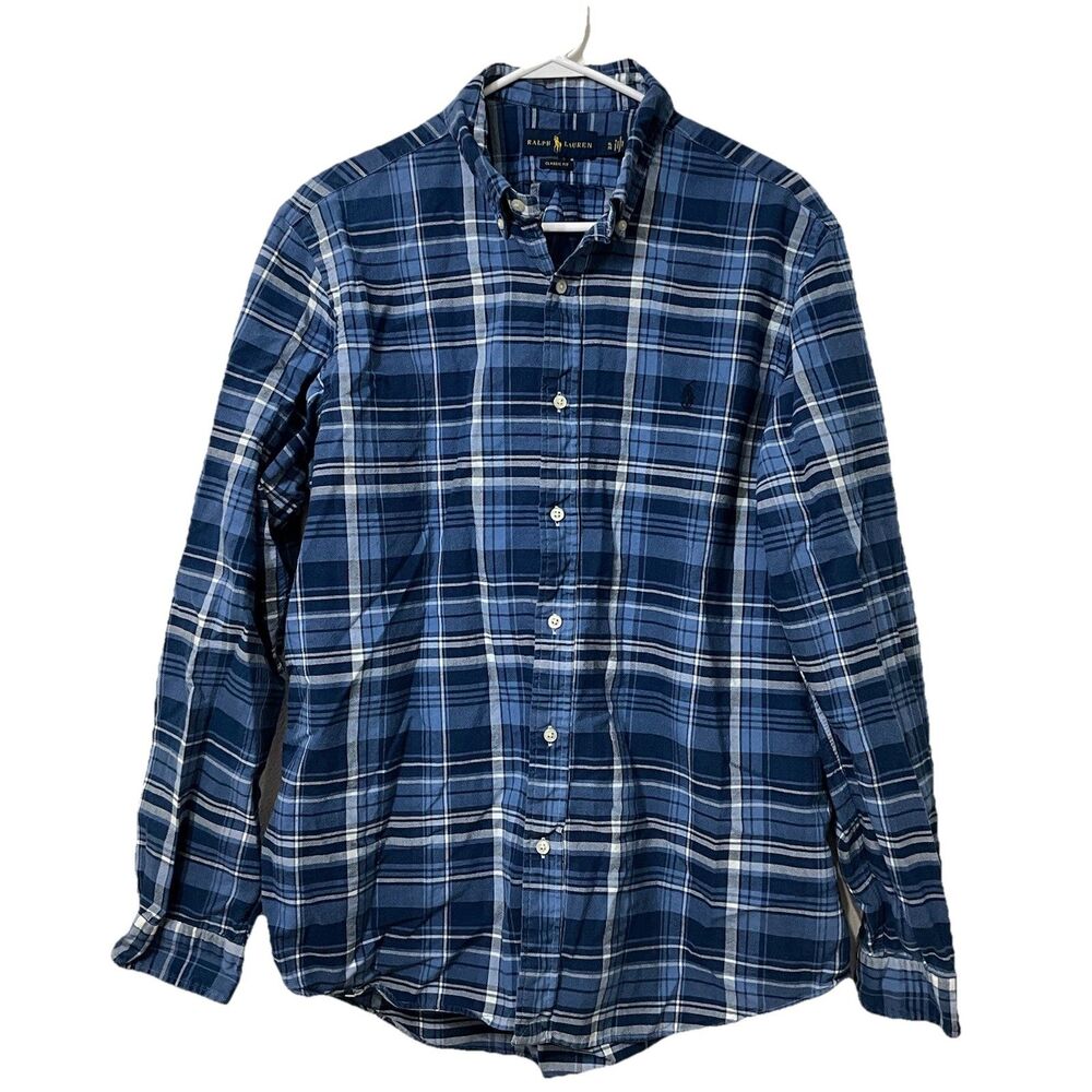 Ralph Lauren Men's Classic Fit Blue White Plaid Button Down Shirt XL